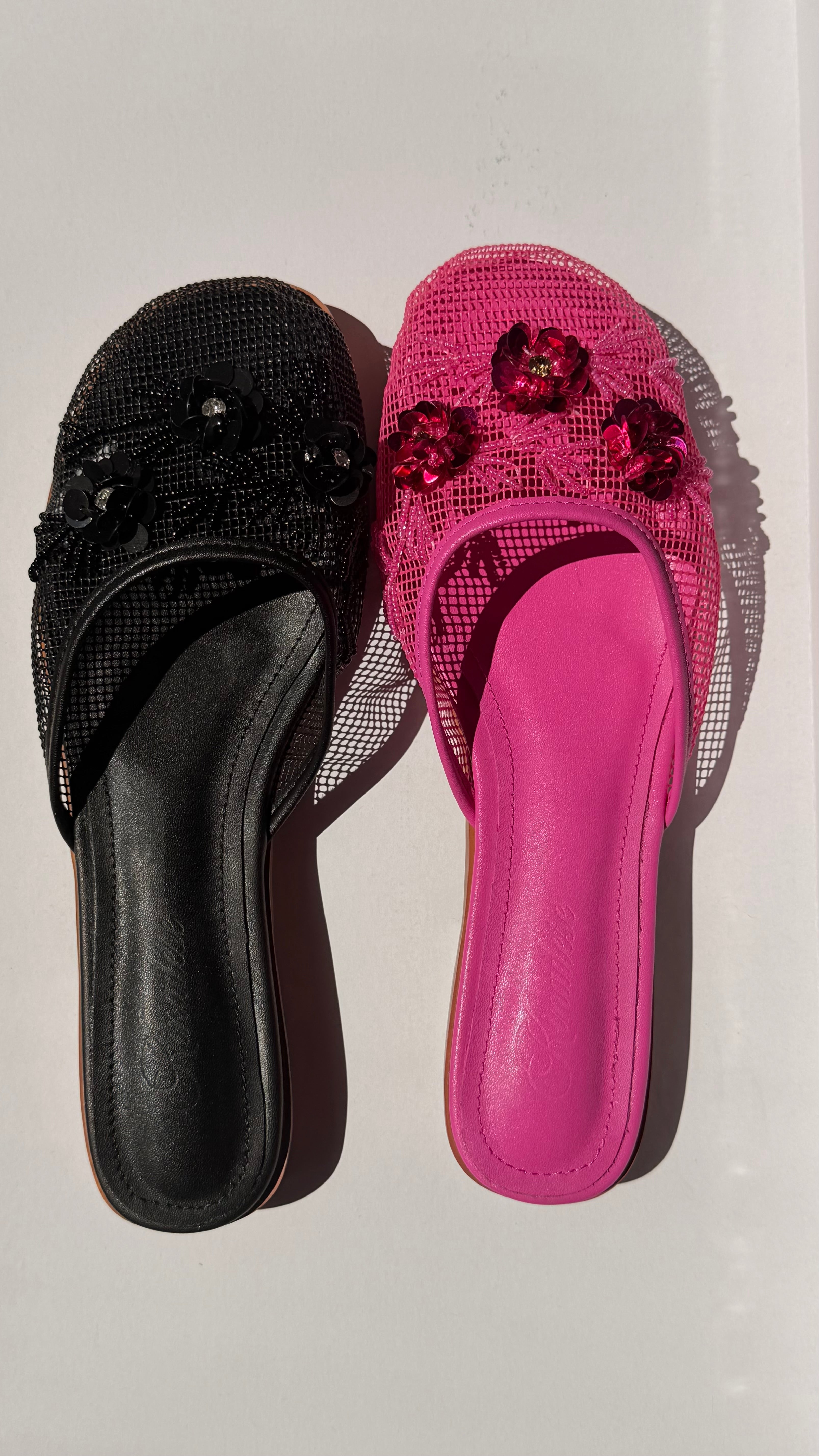 Onyx Black Pink Flat Chinese Slippers PREORDER
