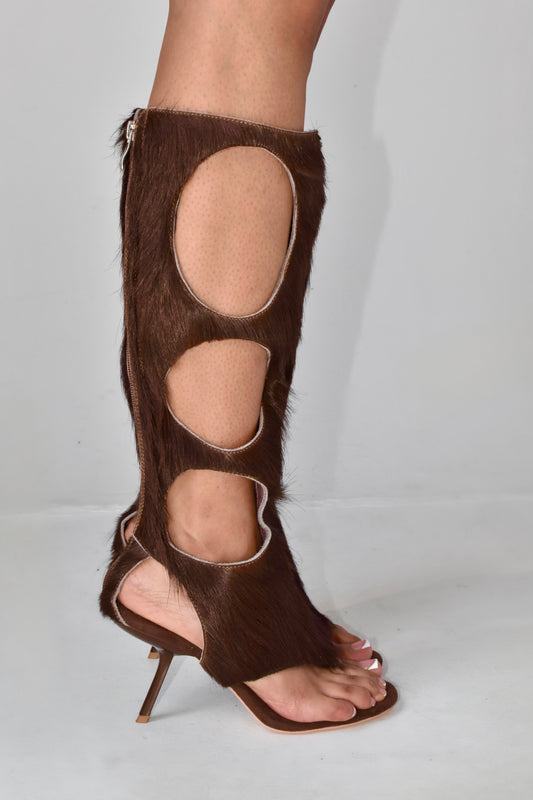IOANNES COWHIDE THONG BOOTS -STALLION BROWN
