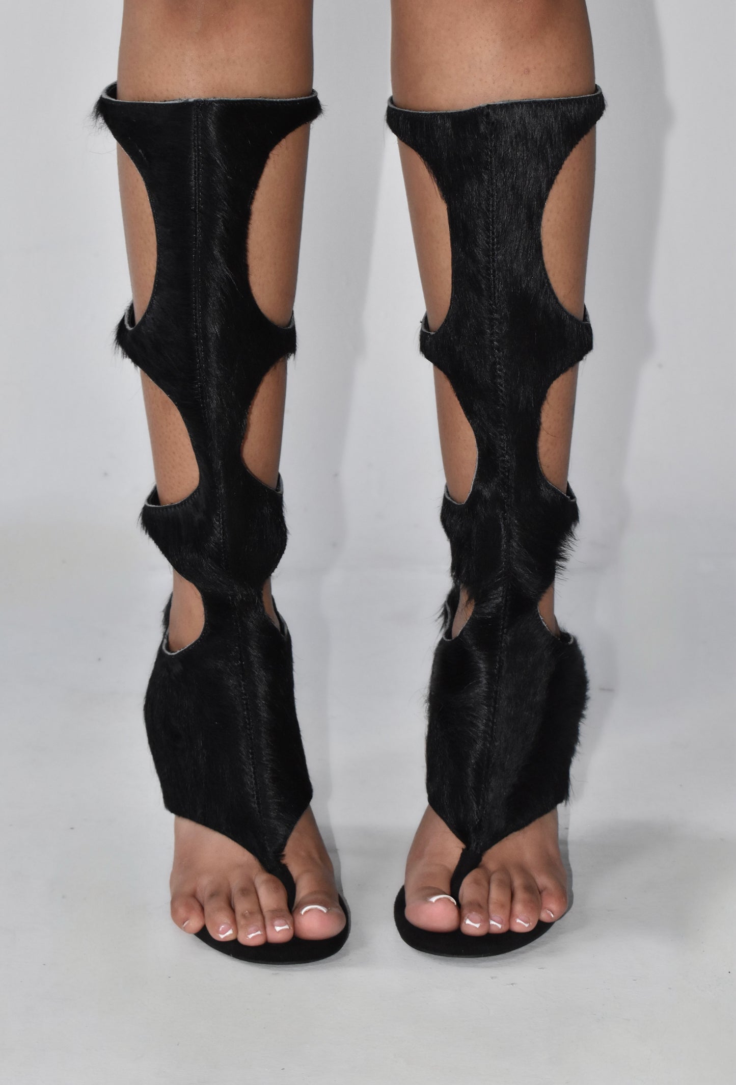 IOANNES COWHIDE THONG BOOTS- SHADOW BLACK