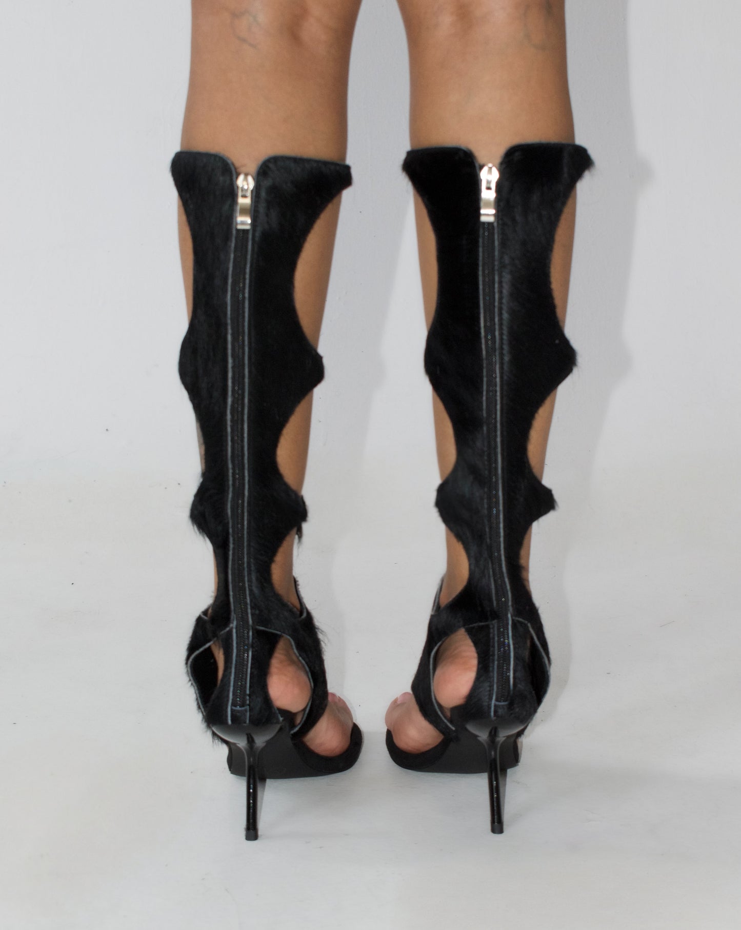IOANNES COWHIDE THONG BOOTS- SHADOW BLACK