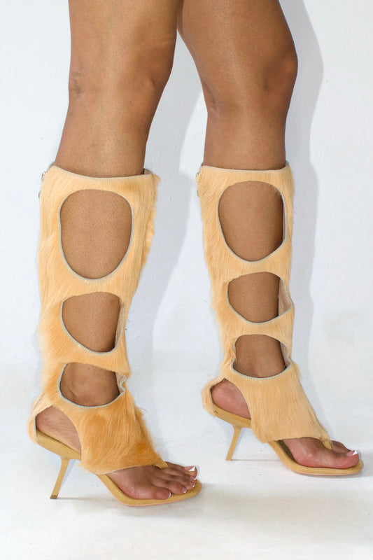 IOANNES COWHIDE THONG BOOTS- SABLE BROWN