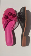 Onyx Black Pink Flat Chinese Slippers PREORDER