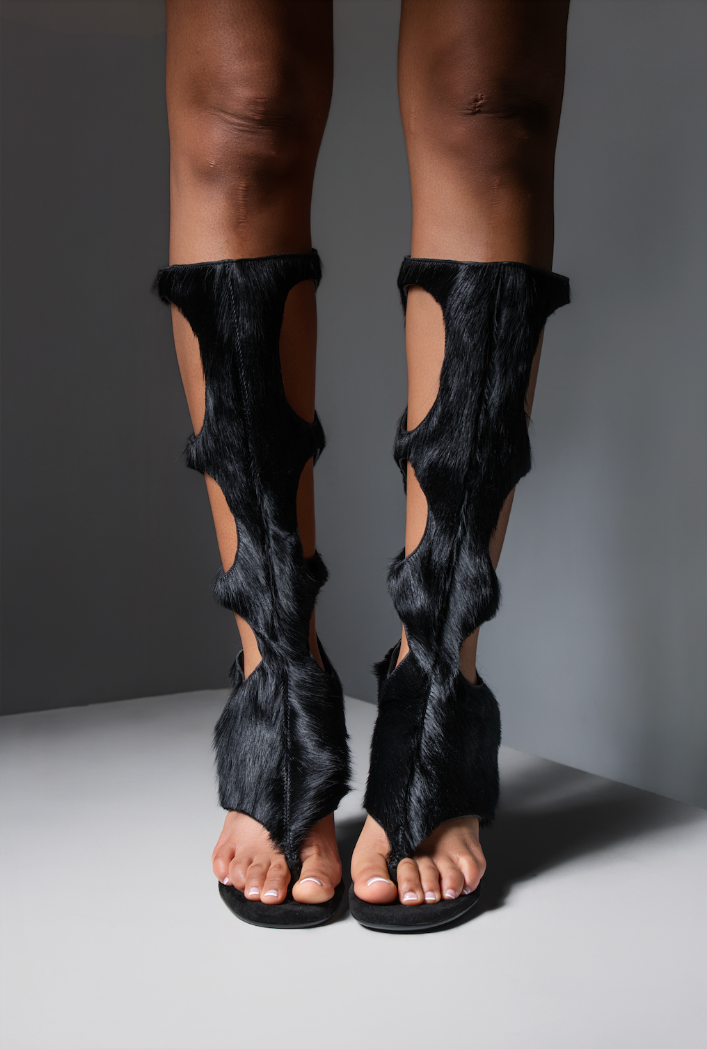 IOANNES COWHIDE THONG BOOTS- SHADOW BLACK